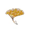 Elegante Broche de Hoja de Ginkgo, Exquisito Broche de Cristal de Alta Gama para Mujer, Pin de Accesorios de Diseño de Nicho de Lujo Ligero
