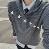 Moletom listrado estilo retrô americano com bordado de estrela, apresentando um design de ombro regular, para homens, perfeito para o outono, com peso pesado, caimento solto e uma estética clean