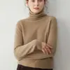 2026 Moda Nuevo Suéter de Lana Clásico Versátil de Manga Larga sin Costuras para Mujer, Cuello Alto con Borde Enrollado, Tejido de Cachemir