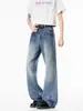 Jeans de pierna ancha con dobladillo curvo estilo americano para hombre, marca de moda de verano, corte recto holgado, versátiles, pantalones casuales vintage lavados de largo completo