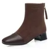 Botas Tacón Grueso Primavera y Otoño Botas Individuales Botas Ajustadas Otoño e Invierno Botas de Terciopelo para Mujer Botas Cortas de Ante Empalmado Dropshipping