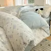 Conjunto de cama de quatro peças 100% algodão, lençol de algodão puro estilo ins fresco e fofo com desenho animado, capa de edredom, conjunto de três peças para dormitório 4