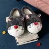 Fofo Nariz Vermelho Gatinho 3D Masculino Feminino Inverno Quente Pantufas de Algodão Criativas Casa Bloco de Cores Pelúcia Casal Sapatos de Maternidade