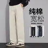 Calça Casual Masculina Outono/Inverno 100% Algodão Solta Reta Estilo Chinês Simples Versátil Confortável com Caimento Grossa Longa