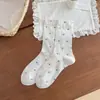 Calcetines florales para mujer para primavera y verano, calcetines finos de malla hueca hasta la pantorrilla, calcetines apilados con flores pequeñas estilo retro japonés, calcetines largos sin costuras