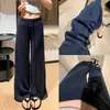 Moda Outono calça simples de cintura alta de perna larga regular para mulheres, nova reta solta emagrecedora com caimento calça esportiva