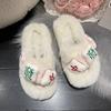 Chinelos de lã fofos estilo coreano Mahjong ins feminino Roupa exterior na moda Internet popular outono e inverno fundo grosso interior chinelos de lã para uso doméstico