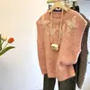Chaleco Tejido sin Mangas con Lazo de Encaje Grueso y Perlas para Mujer Otoño Ropa de Punto de Alta Gama