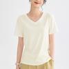 ¡Límite de boca en boca! Lao Qian Feng Top de Lino Tencel de Manga Corta para Mujer Camiseta de Lyocell de Manga Corta con Cuello en V para Mujer 1688