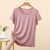 Camiseta Modal Nova de Gola Redonda Manga Curta Verão Fina Solta Tamanho Grande Casual Camada Base Simples Lisa
