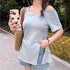Talla Mediana para Mujer Nuevo Estilo de Verano mm Gordita Diseño Coreano de Nicho Tejido Abertura Delgado Aspecto Adelgazante Top Único