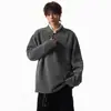 Jaqueta Versátil Solta de Primavera Textura Solta Gola V Design Henley Espinha de Peixe Base Camiseta Manga Longa Masculina Preguiçoso