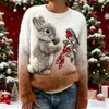 Sudadera de Manga Larga con Cuello Redondo, Corte Ajustado, Estampado Digital con Elementos Navideños Transfronterizos, 250g Franela, Nuevo 2025