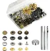 24 juegos de corchetes de presión de hierro 633 de cuatro colores de 12.5 mm, incluyendo botones de presión metálicos de cuatro partes y un juego de herramientas de 4 piezas