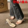 Zapatos de tacón alto para mujer, ropa de exterior, verano 2024, nueva moda, cabeza redonda, tacón grueso, zapatillas de cristal populares en línea, sandalias de mujer