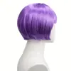 Peluca Morada de Bob Corto Transfronteriza con Cabello Liso, Esponjosa y Fina, con Mechas Plateadas y Flequillo