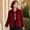 Casaco de Lã Festivo de Alta Qualidade para Noivado e Dia das Mães 2026 Outono/Inverno Novo Estilo Roupa para Mulheres de Meia-idade Top de Lã Vermelho para Mulheres