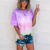 2024 Amazon deseo verano nuevo europeo y americano transfronterizo teñido anudado degradado estampado holgado camiseta top para mujer