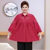 Camisa Elegante com Gola Bordada para Mulheres, Manga Três Quartos, Novo Estilo Verão 2026, Conjunto de Camisa Rejuvenescedor para Mulheres de Meia-Idade e Idosas