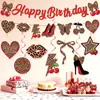 Nuevo Estilo Transfronterizo Estampado de Leopardo Cereza Decoración para Fiesta de Cumpleaños Set Bandera de Tirar Estampado de Leopardo Rojo Colgantes Espirales Redondos Adornos Pastel