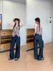 Jeans casuales retro americanos finos de pierna ancha para mujer, nuevo producto 2026, tiro alto con diseño de bolsillo, pantalones rectos adelgazantes