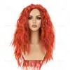 Peluca Larga de Maíz Rizado Rojo-Marrón con Raya en Medio, Adecuada para Fiestas de Festival y Disfraces de Cosplay