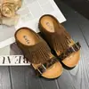 Sandalias de Estilo Bohemio Retro con Hebilla de Borlas para Mujer, Calzado de Verano para Exteriores, Suela Gruesa, que Aumentan la Altura, Sandalias Slip-On de Talla Pequeña
