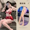 Lencería sexy para mujer, vestido de sirvienta de tres puntos con bragas de entrepierna abierta, uniforme de encaje y lazo