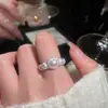 Anillo Abierto Minimalista de Perla y Circonita Estilo Coreano Elegante Versátil Anillo para Dedo Índice Joyería de Lujo Ligero de Gama Alta para Mujeres