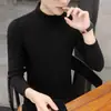 Camiseta Interior Térmica de Manga Larga para Hombre, Color Sólido, Doble Cara de Polar Cepillado, Cuello Medio, Otoño/Invierno 2025