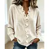 Nueva moda europea y americana de otoño/invierno para mujer, blusa de manga larga con volantes, top de manga larga de terciopelo liso, simple y elegante