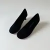 Design de Nicho Primavera/Verão Novo Retro Verde Bico Redondo 2026 Salto Agulha Boca Rasa Sapatos de Vovó Couro Flats Femininos