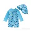 Nuevo Traje de Baño Enterizo con Estampado Integral para Niños Niños Mono de Punto Medio para Niño Traje de Baño para Niños + Gorro