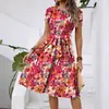 Elegante Vestido con Estampado Floral 2026 Primavera Nuevo Estilo Cintura Ceñida Vestido de Línea A Listo para Envíos Transfronterizos
