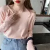 Blusa Base Branca para Mulheres, Estilo Roupa Íntima, Lançamento Outono/Inverno, Manga Longa, Com Veludo Interno, Suéter Primavera/Outono, Malha