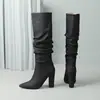 Botas de mezclilla estilo Martin para otoño e invierno para mujer, talla grande, punta fina, botas de caña alta para mujer, suela de goma, antideslizantes, ligeras, para calzar sin cordones, versátiles