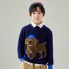 Suéter infantil de lã 100% espessado para outono e inverno com gola semimédia, jacquard de cachorrinho, blusa de aquecimento como camada base, tricô solto