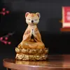 Decoração de mesa raposa meditando inspirada em Zen, estátua genuína de píton Huhuangchang para exibição em altar com base de lótus, pode ser usada para armazenamento, disponível para atacado