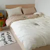 Juego de Cuatro Piezas Estilo Crema Clase A 100% Algodón Lavado Cepillado, Estilo Minimalista INS Color Sólido Bicolor Otoño/Invierno Espesado Juego 100% Algodón
