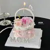 2026 Día de la Madre Cesta de Flores de Perlas Adorno para Decoración de Pasteles Mamá Te Amo Tarjeta Hermoso Topper de Perlas MAMÁ