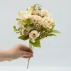 Flores artificiales de seda, ramos de flores de seda estilo europeo, productos transfronterizos más vendidos, ramos de color naranja-rosado otoñal, arreglos florales para decoración de salones de bodas