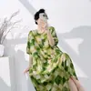 2026 Vestido de Verano de Algodón y Seda Muzhen Nuevo Estilo Chino Pintura a Tinta Cuello Redondo Estampado Adelgazante Largo