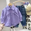 Camisa de Algodão para Meninos Primavera e Outono 2026 Novo Estilo Camisa Fina Infantil Jaqueta Camisa Média e Grande Infantil Top Estiloso Tendência