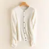 Cardigan Macio e Glutinoso de Cor Sólida em Malha de Cashmere Trançado para Mulheres Gola Redonda Malha Solta Toque de Peça Externa Pequena Top de Outono
