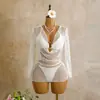 2026 Estilo Nuevo Europeo y Americano Cuello Oscilante Lentejuela Especial Manga Larga Malla Traje de Baño de Tres Piezas Bikini Transfronterizo