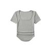Diseño Top Corto Curvo con Dobladillo Plisado Lateral Estilo Spice Girl Camiseta de Manga Corta Ajustada Vintage con Escote Cuadrado