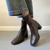 [En Stock] Botines Bajos Silenciosos, Tacones Altos para Viajar, Botas Elásticas Ajustadas, Botas Retro de Tacón Grueso con Suela Suave para Otoño e Invierno