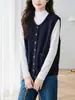 Chaleco de punto de hilo de bucle estilo perezoso para mujer 2026 Otoño de un solo pecho con bolsillos sin mangas prenda exterior para superponer sensación relajada para ir al trabajo