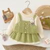Conjunto de Suéter para Niños Otoño e Invierno Nuevo Bebé Niña Falso Tres Piezas Falda de Punto Estilo Coreano Suéter con Tirantes Moderno y Lindo