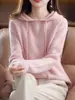 Sudadera con Capucha Tejida de Lana Pura Australiana para Mujer, Nueva de Otoño e Invierno, Gruesa de Cachemir, Corte Holgado, Camiseta Base